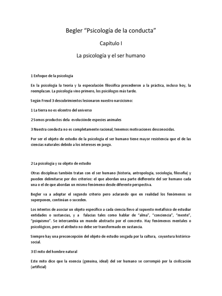 RESUMEN Begler Cap 1 y 2 | PDF | Sicología | Comportamiento