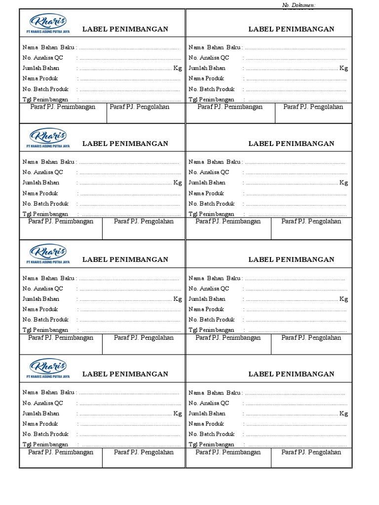 Label Penimbangan Bahan Baku | PDF | Teknologi & Rekayasa