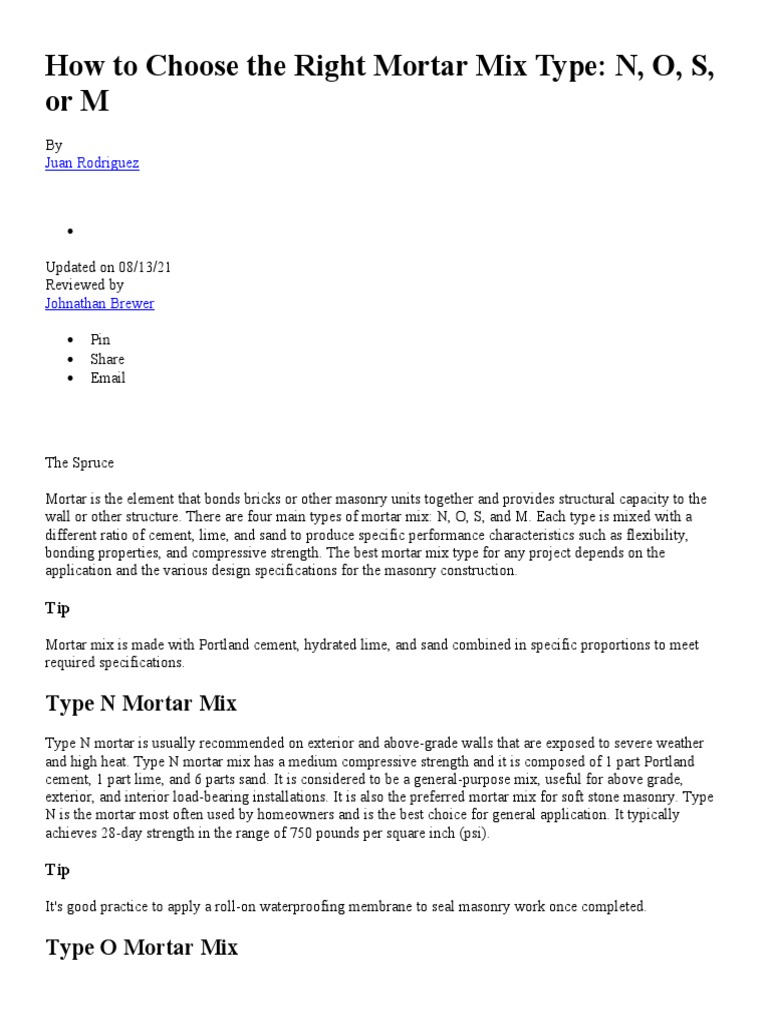 How To Choose The Right Mortar Mix Type, N, O, S or M PDF Mortar