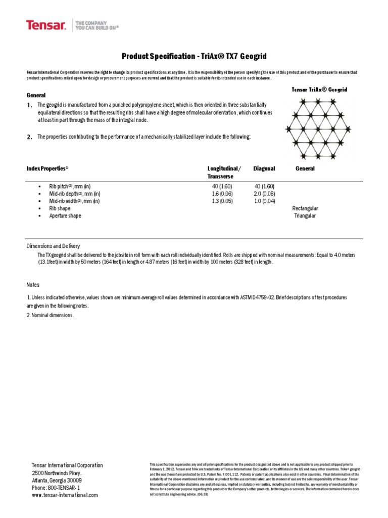 Product Specification - Triax® Tx7 Geogrid: General | PDF ...