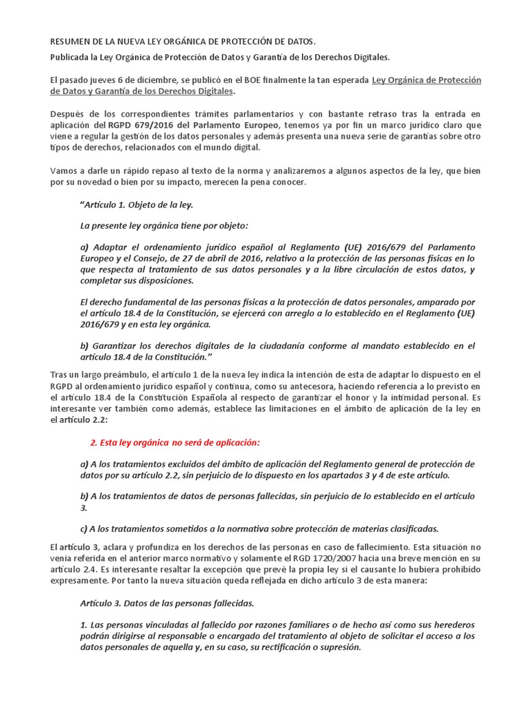 Resumen De La Nueva Ley Orgánica De Protección De Datos Descargar