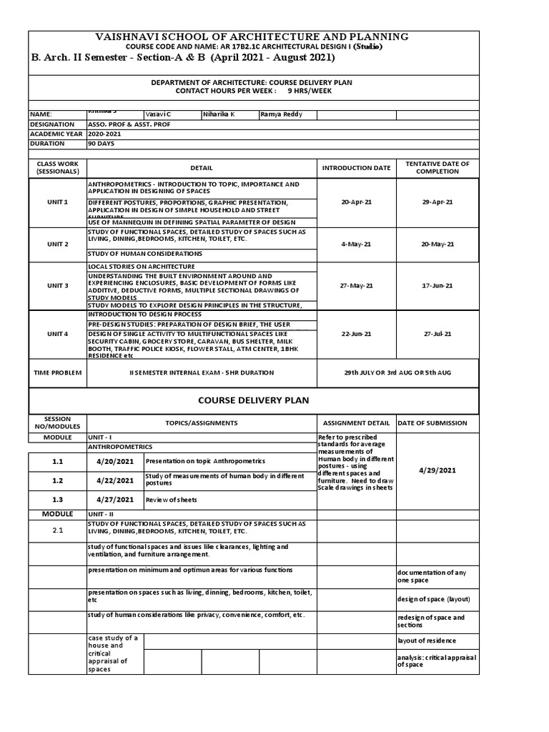 Architecture Course Delivery Plan 2021 | PDF | Design