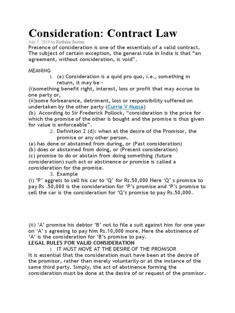 Understanding Consideration in Contracts | PDF | Consideration ...