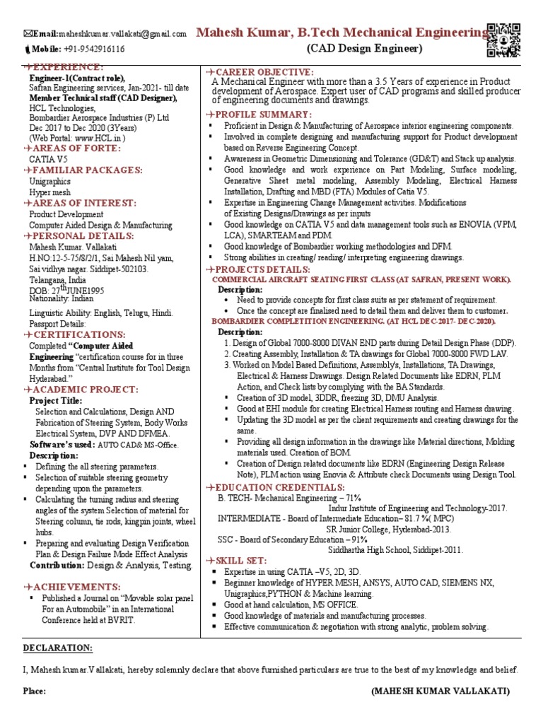 Mahesh Kumar, B.Tech Mechanical Engineering: (CAD Design Engineer ...