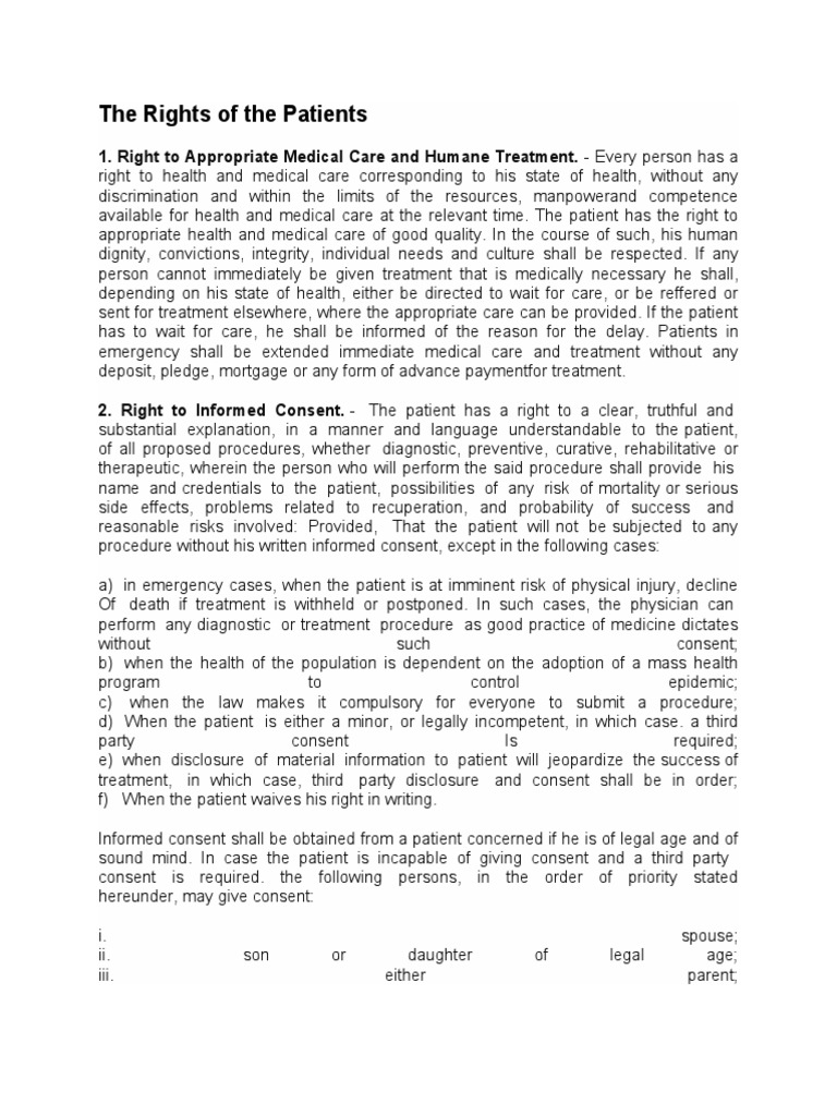 The Rights of The Patients | PDF | Informed Consent | Health Care