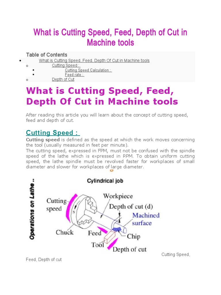 What Is Cutting Speed, Feed, Depth of Cut in Machine Tools PDF Crafts Metals