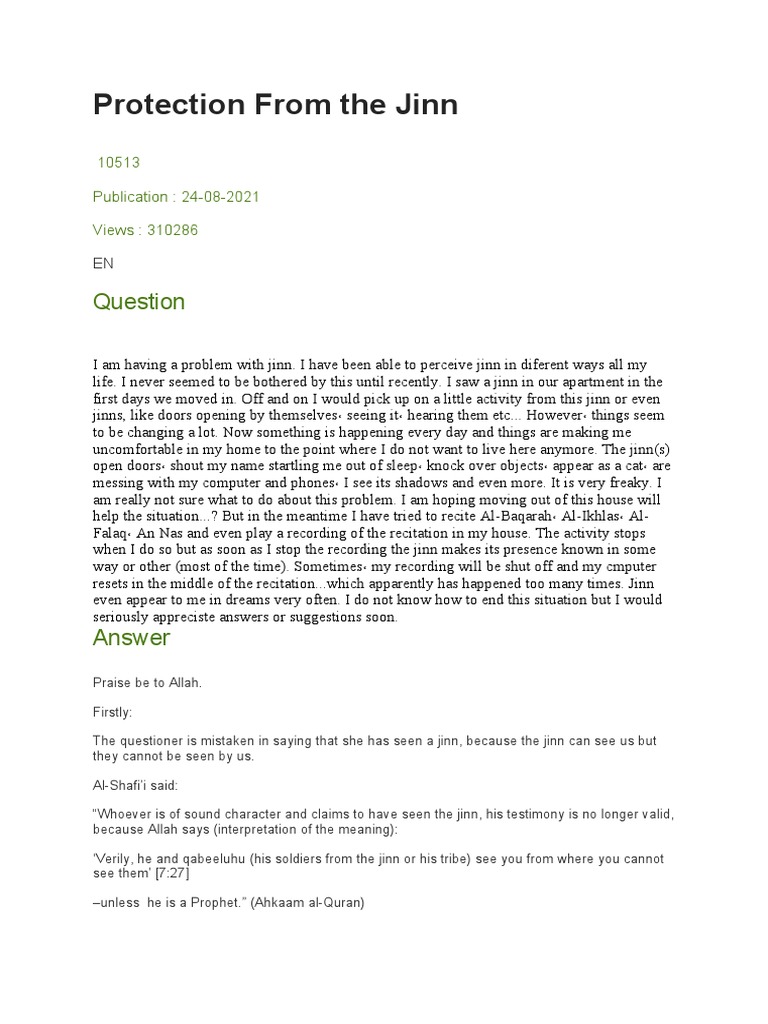 Protection From The Jinn | PDF | Kafir | Semitic Words And Phrases