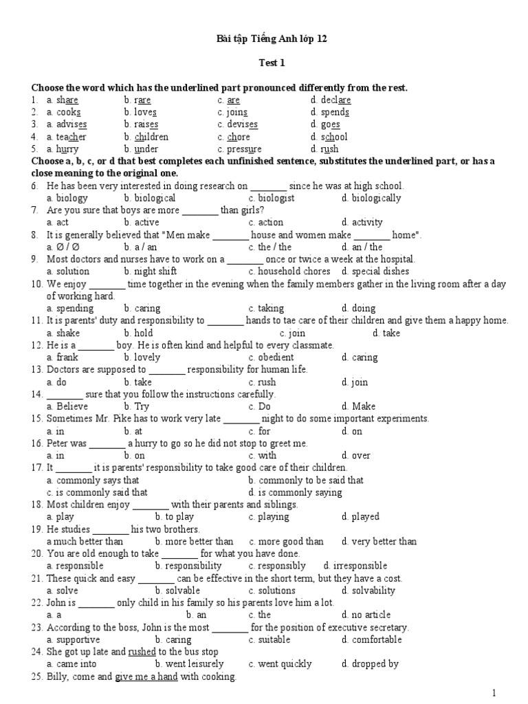 English Exercises for Grade 12 Students | PDF | Schools | Academic Degree