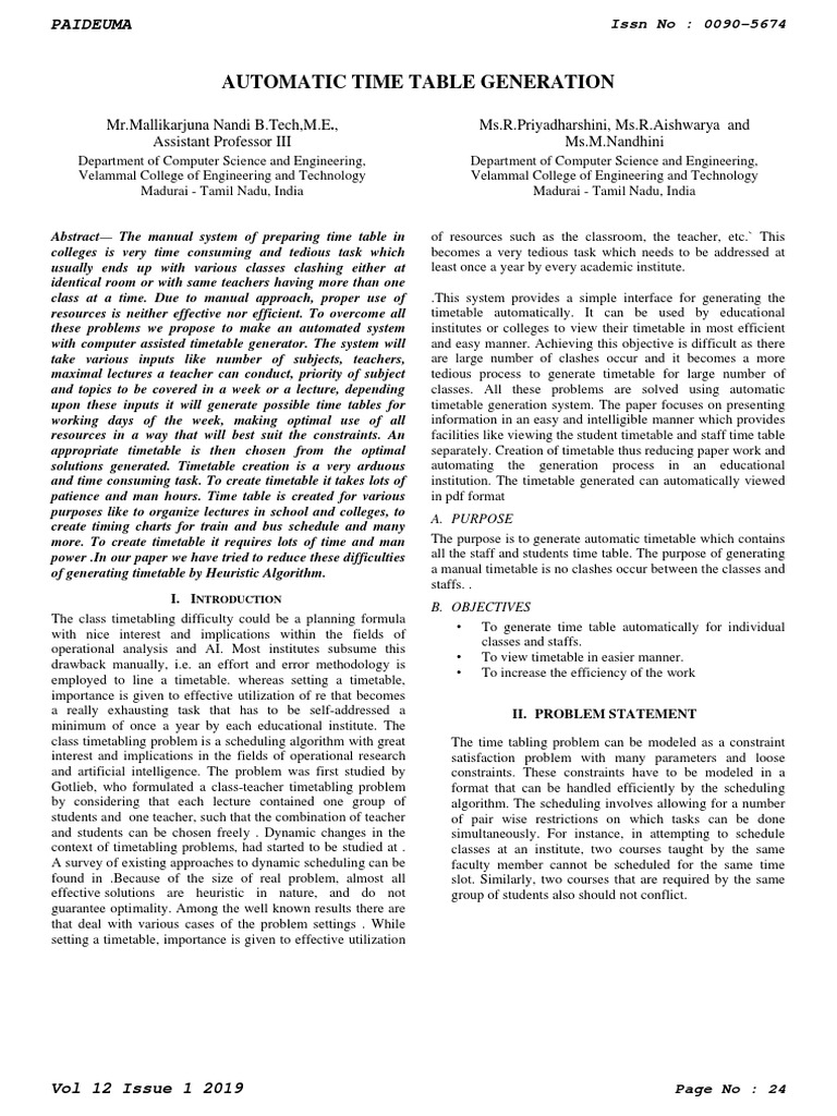 Automatic Time Table Generation PDF Databases Sql