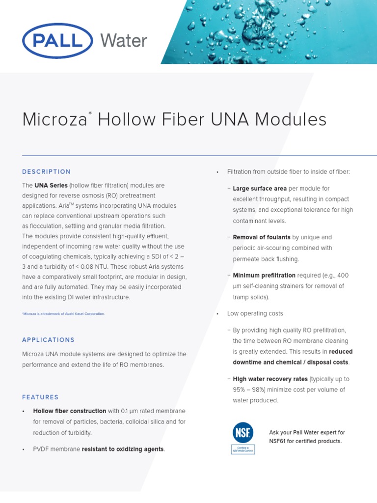 Pall Water Membranes and Modules Microza UNA Microfiltration