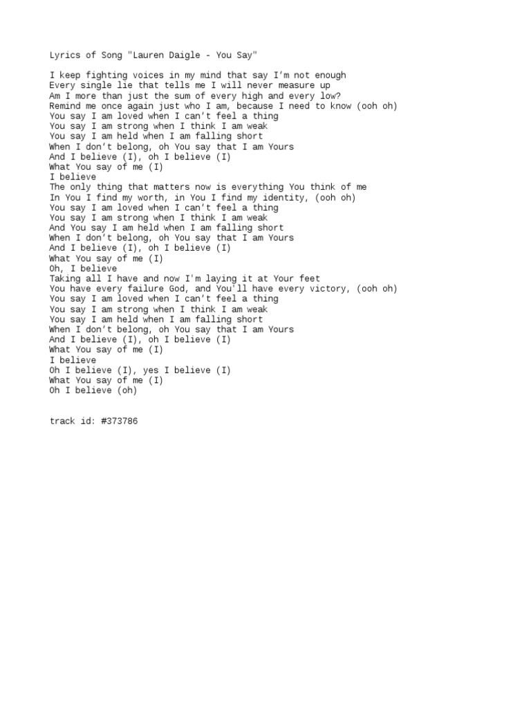 Lauren Daigle You Say Pdf