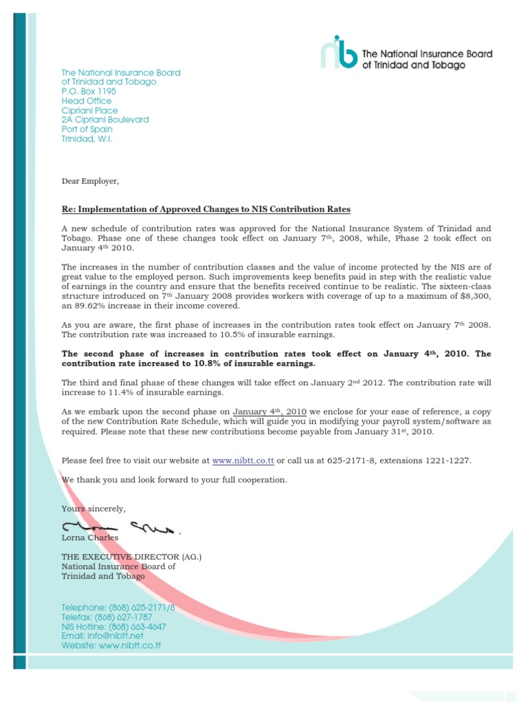 Nib Contribution Rate Sheets PDF Social Policy Employee Relations