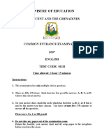 St. Vincent and the Grenadines Common Entrance Exam 2007 English Test