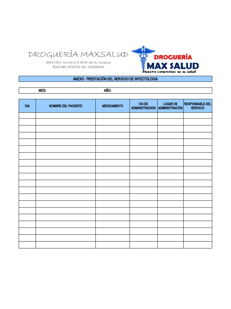 Servicio de Inyectología: Registro Mensual | PDF