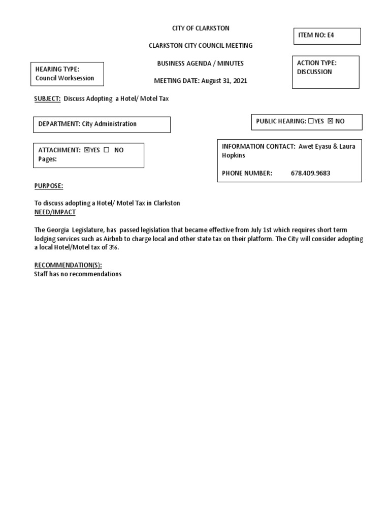 Clarkston Hotel Tax PDF Taxes Justice