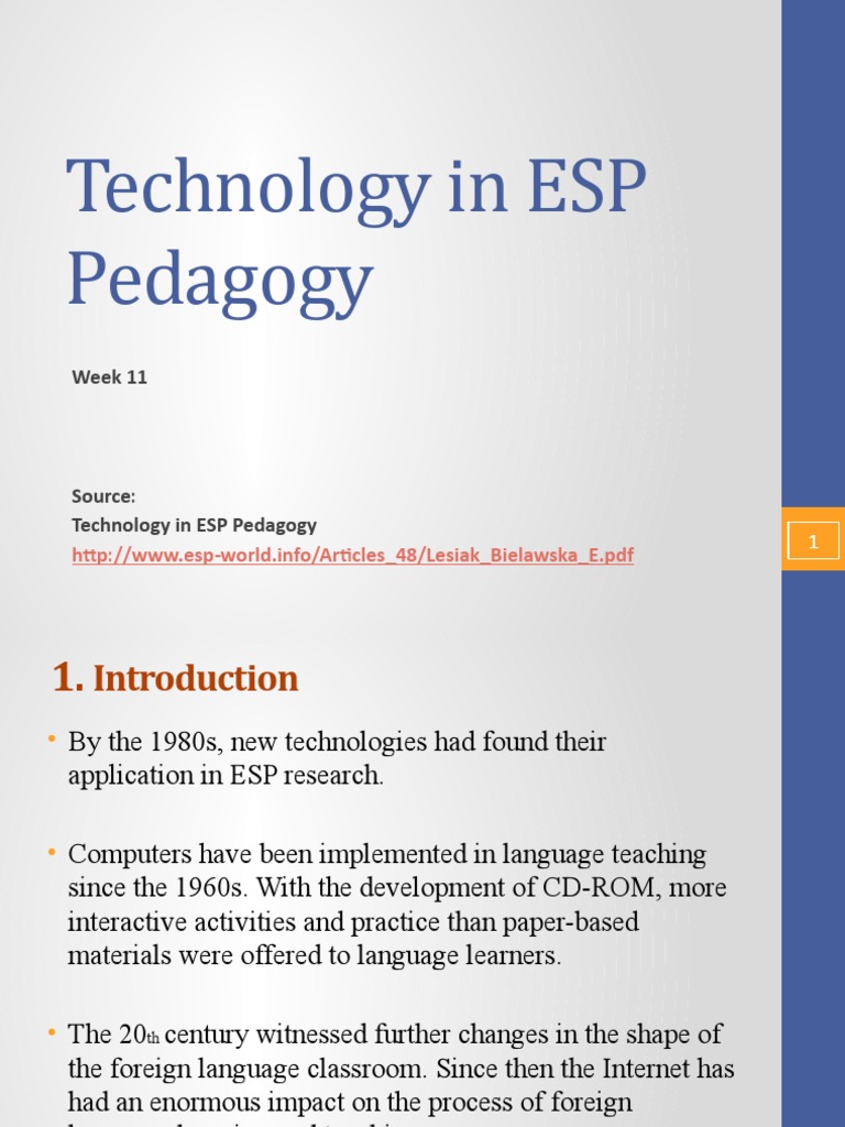 Technology in ESP Pedagogy Overview | PDF | Educational Technology ...