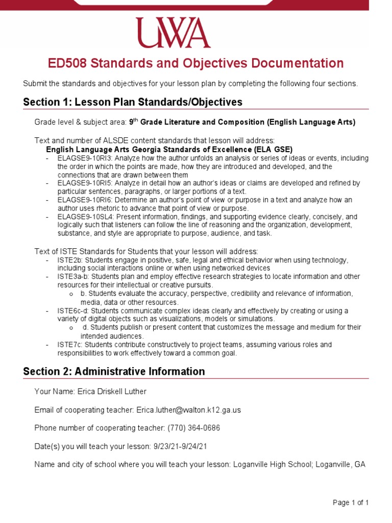 Module2 Standards Objectives | PDF | Lesson Plan | Information