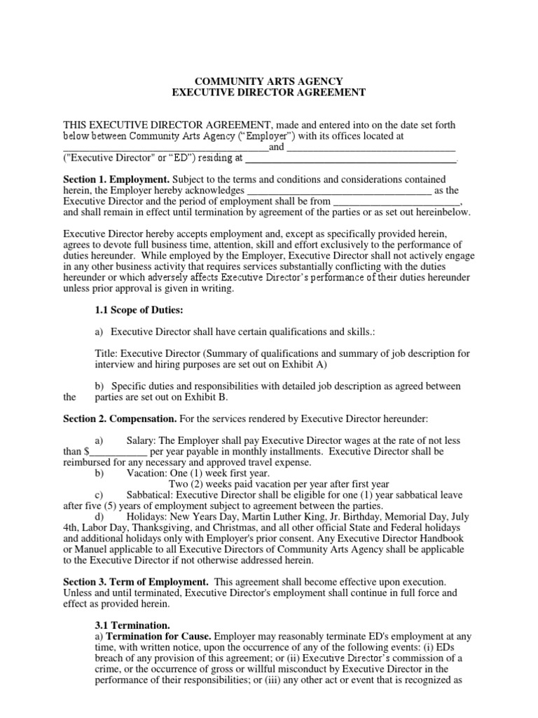 Executive Director Contract Download Free PDF Employment Insurance