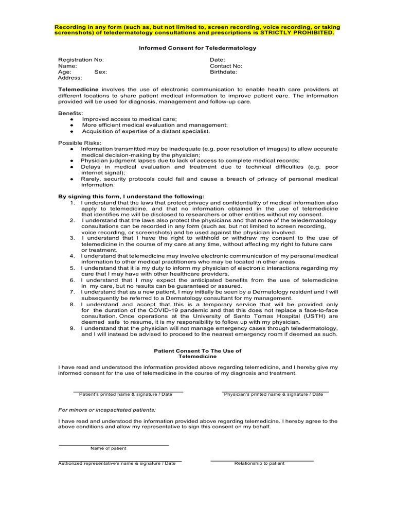 Informed Consent for Teledermatology | PDF | Patient | Health Care