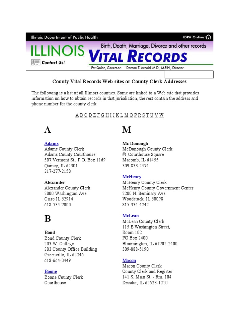 Illinois Vital Records by County PDF Illinois Separation Of Powers