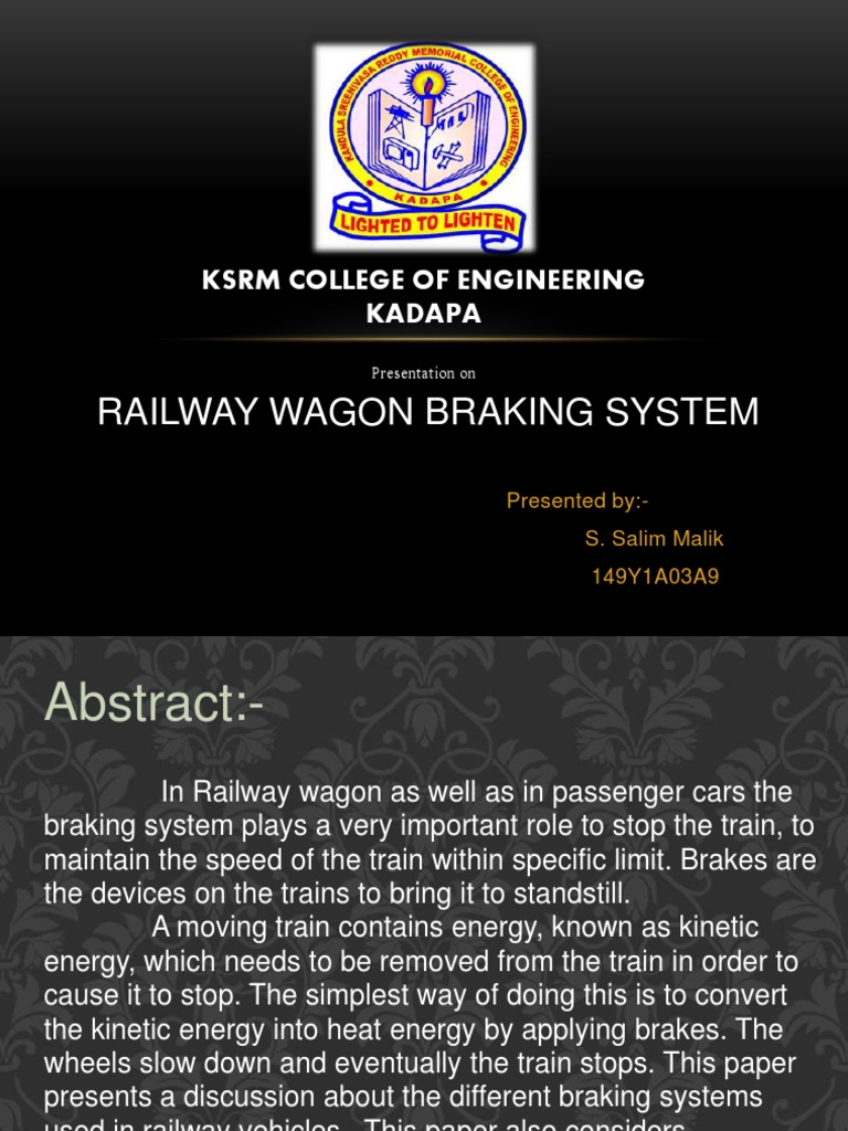 Railway Wagon Braking System KSRM College of Engineering Kadapa PDF