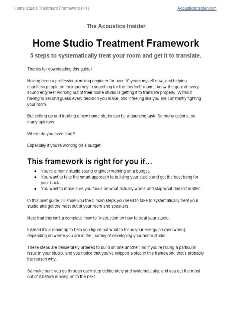 Acoustics Insider Home Studio Treatment Framework V1 PDF