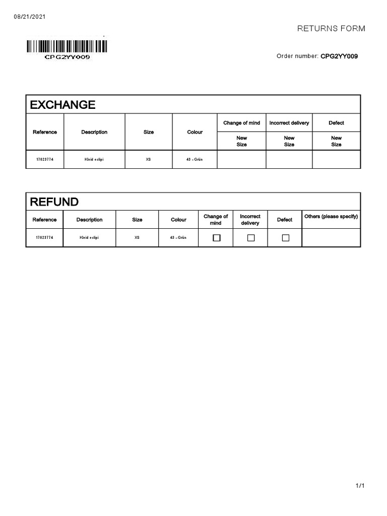 CPG2YY Return Form | PDF