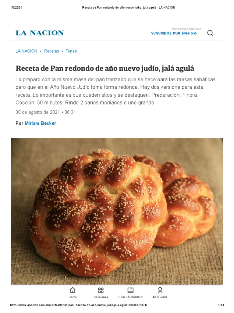 Receta de Pan Redondo de Año Nuevo Judío, Jalá Agulá | PDF | Panes |  Levadura
