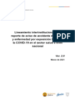 Lineamiento Interinstitucional Para Reporte de Aviso de Accidente de Trabajo y Enfermedad Por Exposicion Laboral a La COVID 19 en El Sector Saluda Nivel Nacional