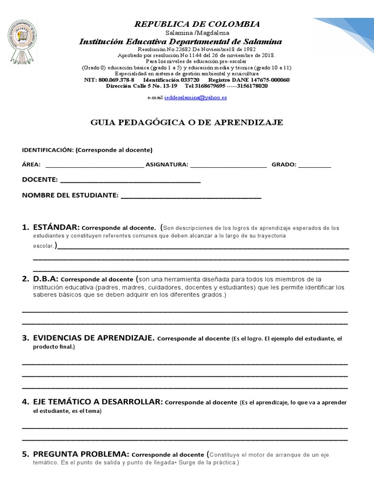 Modelo Guia de Aprendizaje | PDF | Maestros | Educación de la primera ...