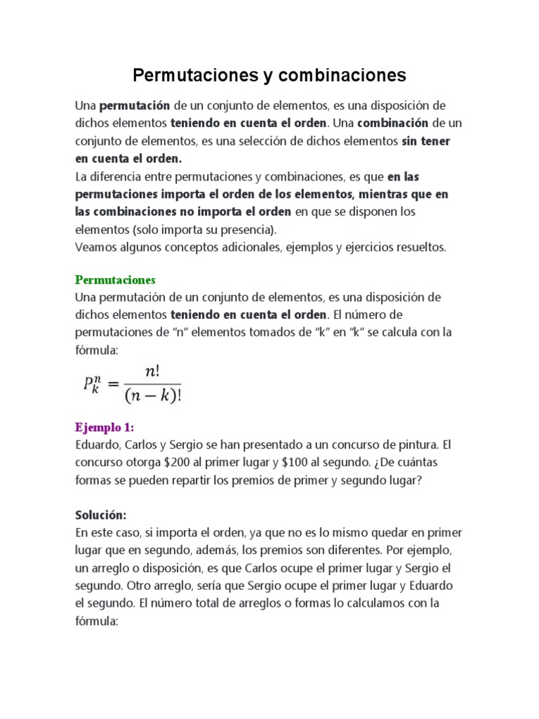 Permutaciones y Combinaciones: Fórmulas y Ejemplos | PDF | Ajedrez ...