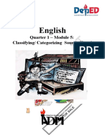 English: Quarter 1 - Module 5: Classifying/ Categorizing Sounds Heard Classifying/ Categorizing Sounds Heard