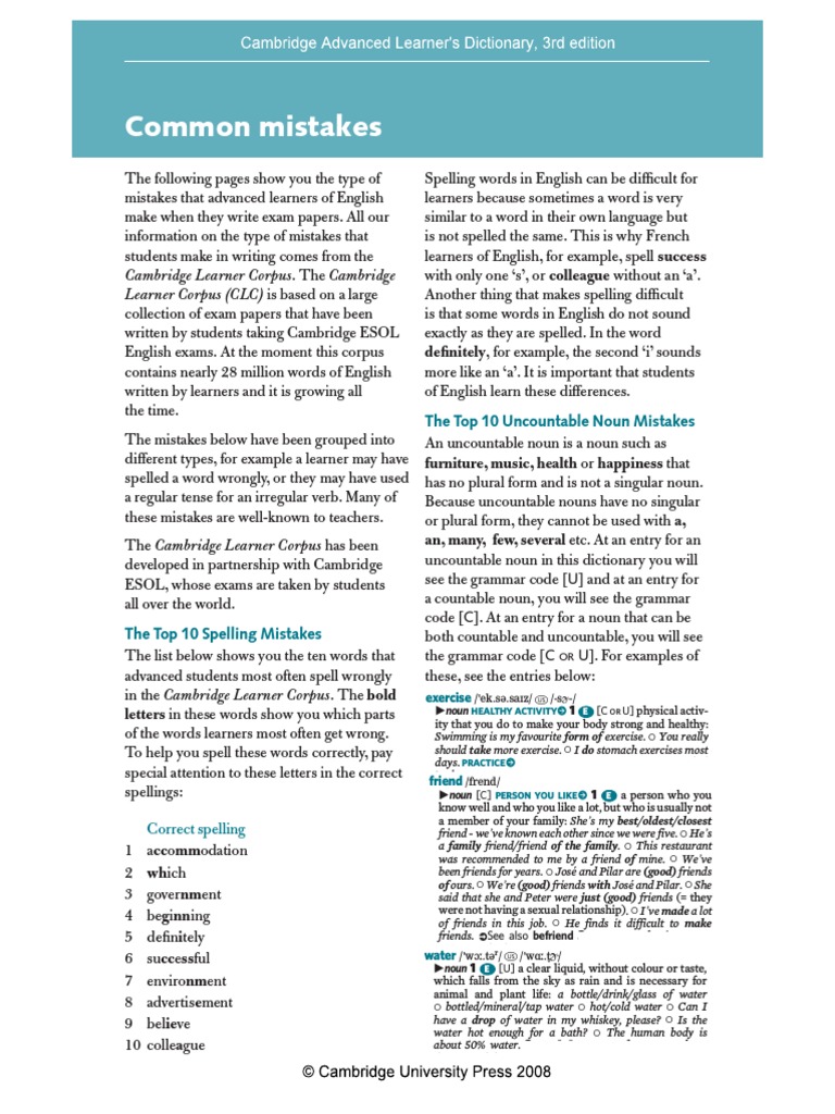 Common Mistakes with Nouns in English | PDF | Plural | Grammatical Number