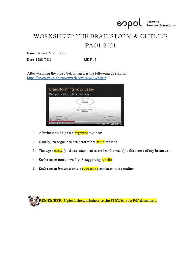 Writing Pre-Assignment - Brainstorm and Outline | PDF | Games ...