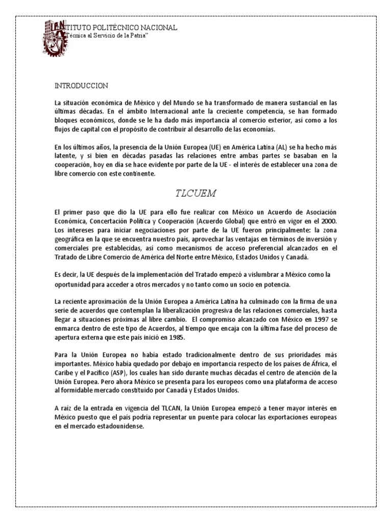 Ensayo TLCUEM | PDF | Tratado de Libre Comercio Norteamericano | Unión ...