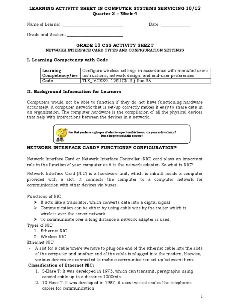 Grade 10-12 - Week 4 | PDF | Network Interface Controller | Computer ...