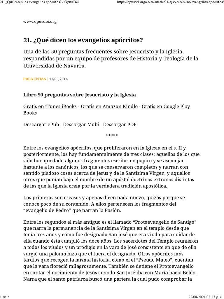 El Juego Del Alma Descargar Epub Gratis Qué Dicen Los Evangelios Apócrifos - Opus Dei | PDF | María, madre de Jesús  | Evangelios