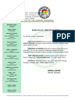Barangay Certification: Office of The Punong Barangay Barangay Jugno Council