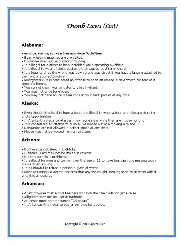 Dumb Laws (List) Alabama PDF