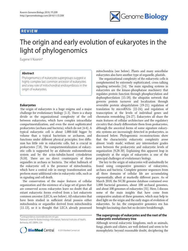 The Origin and Early Evolution of Eukaryotes | PDF | Eukaryotes | Archaea