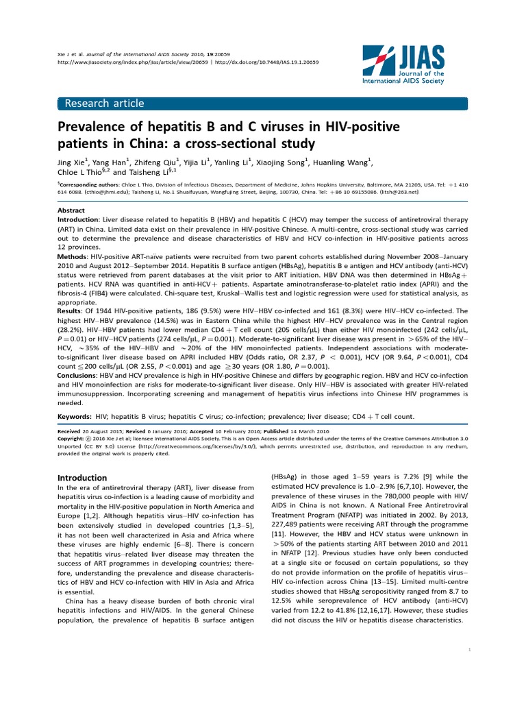 Prevalence of Hepatitis B and C Viruses in HIV-positive Patients in ...