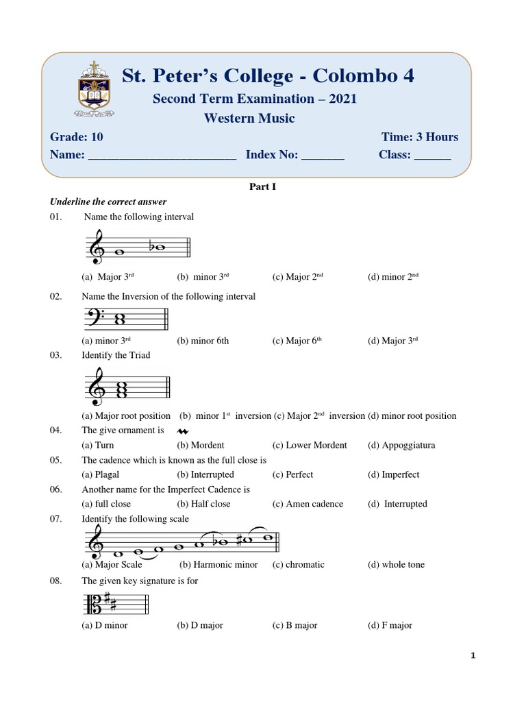 Grade 10 Western Music Test Paper 2 | PDF | Minor Scale | Clef