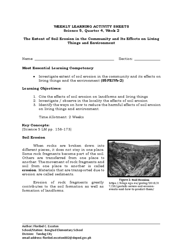 Science 5 Q4 Week 2 Pdf Erosion Soil