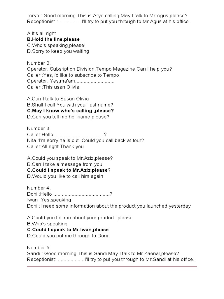 Telephone Conversation Practice | PDF