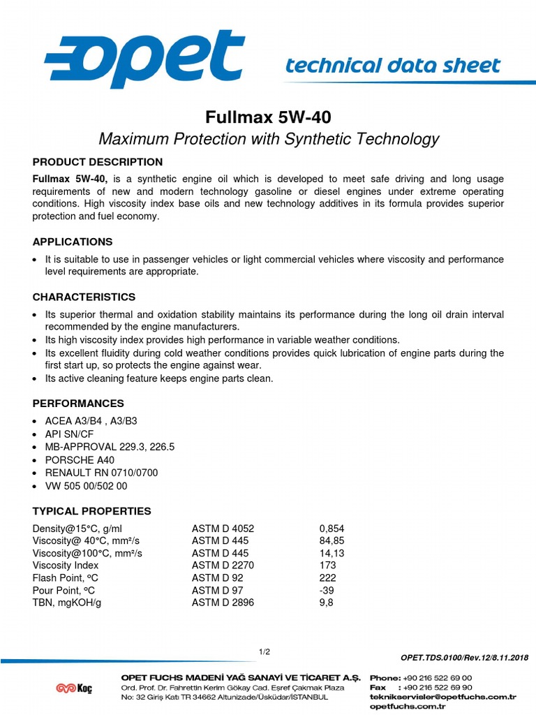 Fullmax 5W-40: Maximum Protection With Synthetic Technology | PDF ...