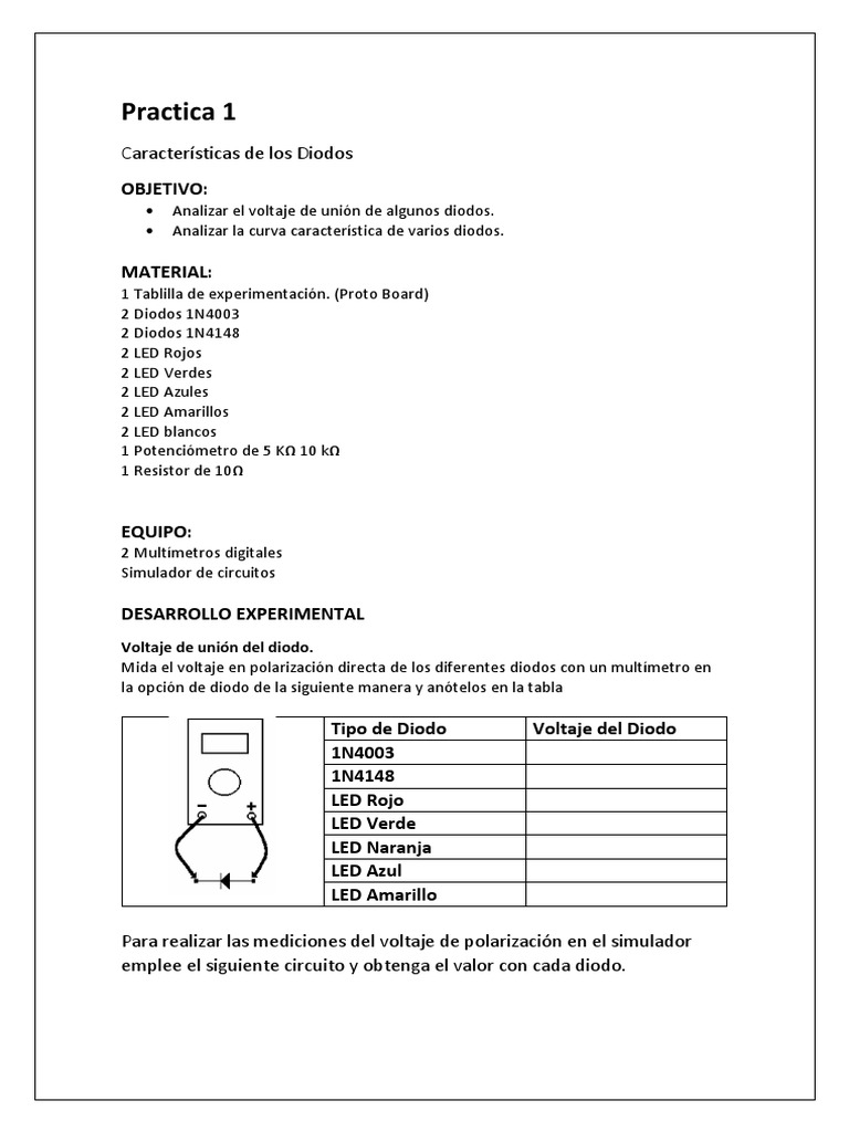 Practica 1 | PDF | Diodo emisor de luz | Diodo