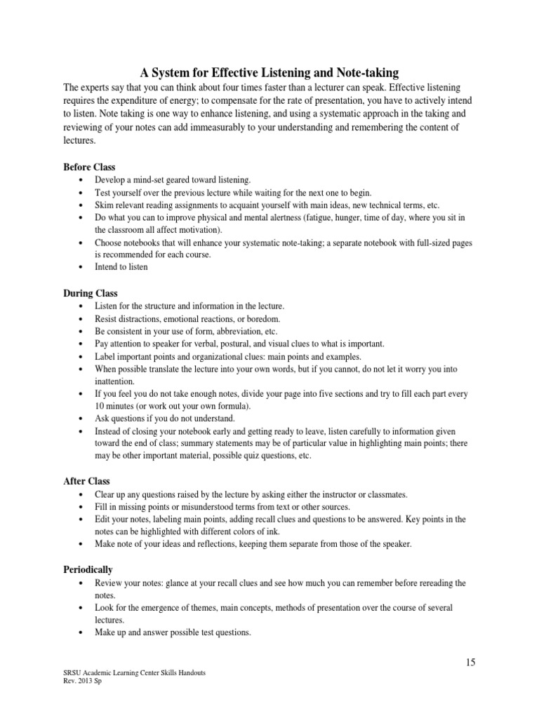 Effective Listening and Note-Taking Guide | PDF | Lecture | Educational ...