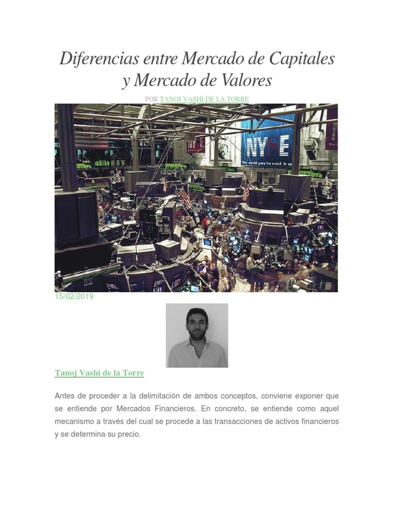 Diferencias Entre Mercado de Capitales y Mercado de Valores | PDF ...