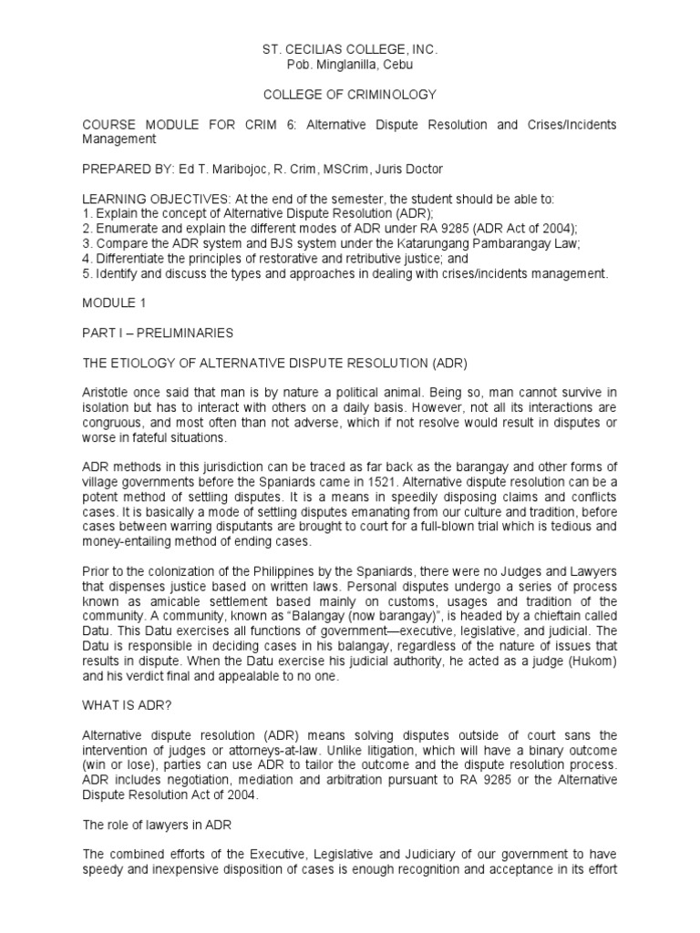 SCC Course Module For Sy 2021-2022 | PDF | Alternative Dispute ...