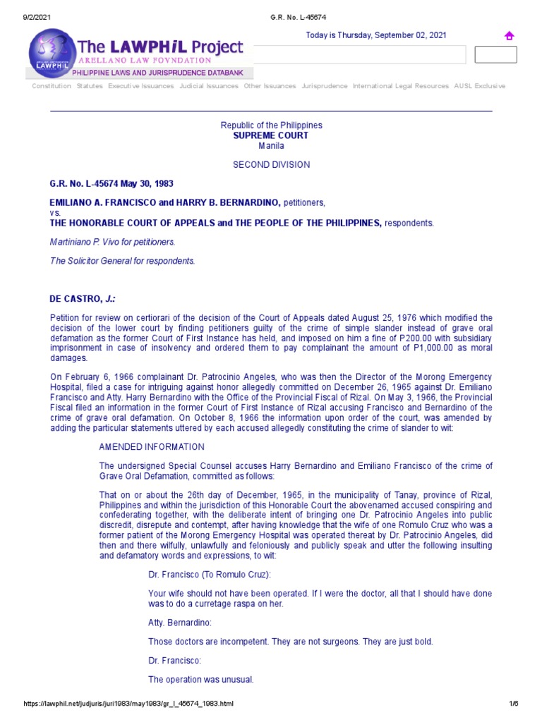 G.R. No. L45674 PDF Defamation Statute Of Limitations